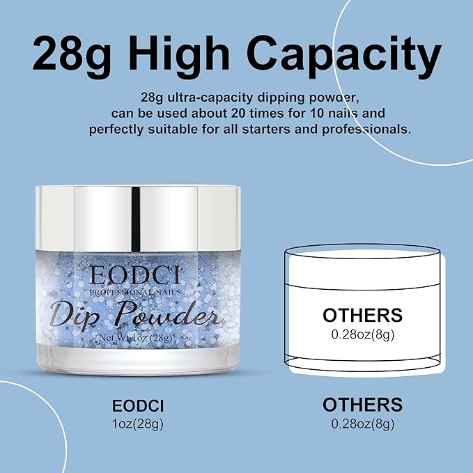 Dip Powder Eggshell Blue Color Nail Dipping Powder French Glitter tinfoil Nail Art Starter Manicure Salon DIY at Home No Needed Lamp Curing Odor-Free&Long-Lasting 1 Oz