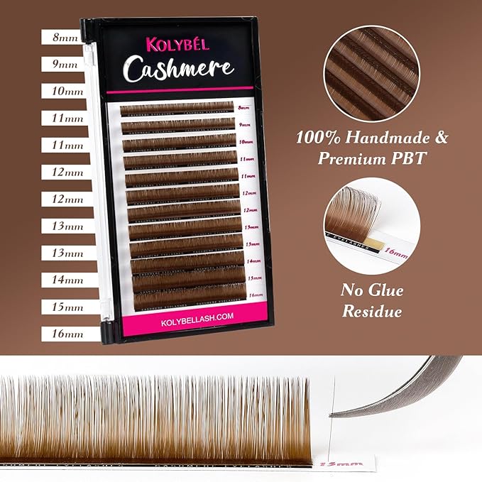 Kolybel Colored Premium Eyelash Extensions 0.03 D Curl 8-16mm Mixed Length,Premium Individual Silk Lash Extension,Professional Eyelash Extension Supplies for Lash Techs (Dark Brown,0.03-D 8-16mm)