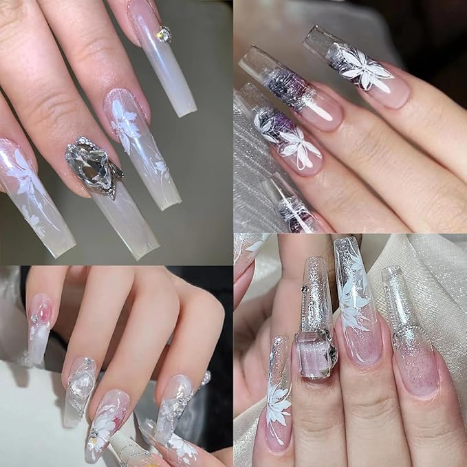 10Roll/Box White Flowers Nail Foil Transfer Stickers for Nail Art Design 3D Holographic Nail Art Foils Starry Paper Floral Butterfly Nail Stickers Lace Petals Rose Nail Decals Wraps Foils for Nail DIY