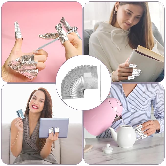 100Pcs Nail Remover Foil Wraps Nail Polish Remover Nail Foil Wraps with Pre-attached Lint Free Pad Gel Polish Remover Soak Off Foils with Cuticle Scraper for Acrylic/UV/Gel