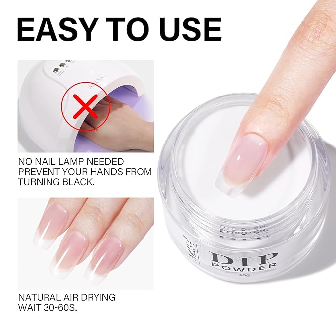 AILLSA Clear Dip Powder - Transparent Crystal French Nail Colors, Build Powder, No Lamp Needed, Easy DIY Home Nail Salon Manicure
