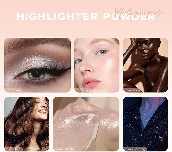 Highlighter Makeup Powder, Body Shimmer Sparkle Face Highlighter Powder ball, High Gloss Shiny Illuminator Cosmetic for Christmas Party Rave, Multi-Use Diamond Glitter Makeup Gift for Women01#