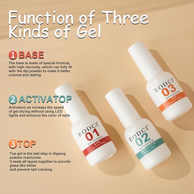 Dip Powder Liquid Set,15ml Large Capacity Dipping Powder System Essential Set with Base & Top Coat,Dip Activator, No Need Nail Lamp Cured,Good for Nail Salon and Beginners