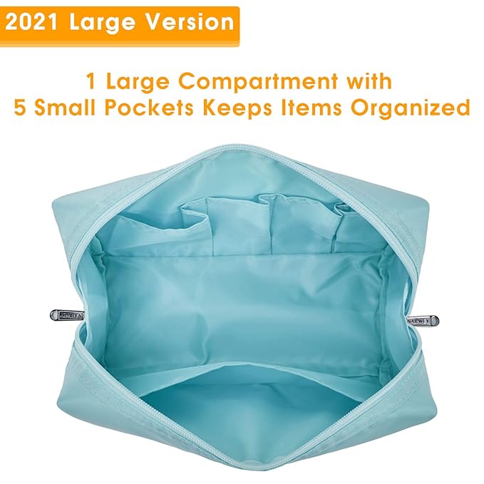 Narwey Cute Makeup Bag Travel Cosmetic Bag Organizer Toiletry Bag Make Up Bags with Compartments for Women Girls (Large, Sky Blue)