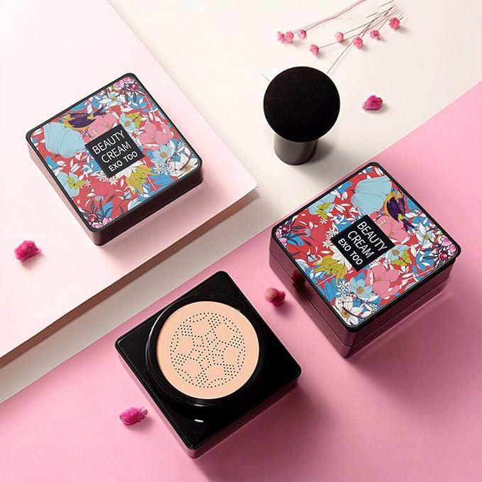 NUIBO Mushroom Head Air Cushion CC Cream Foundation, Moisturizing BB Cream, Long Lasting Matte Concealer with 2PCS Mushroom Head Sponges