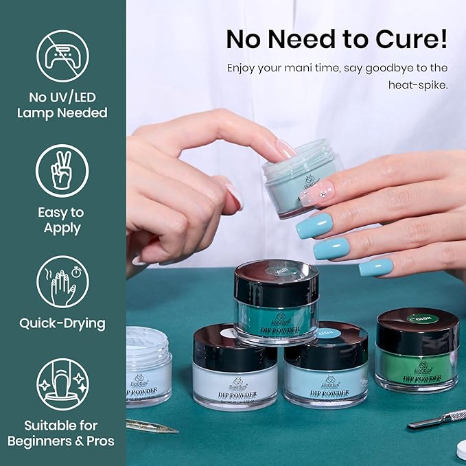 Beetles Dip Powder Nail Kit, 6 Colors White Bule Green Natural Nail Dip Powder Kit Starter Set French Nail Art Manicure Salon No Need Nail Lamp Cured Glossy Lake DIY Spring Summer Gifts for Women