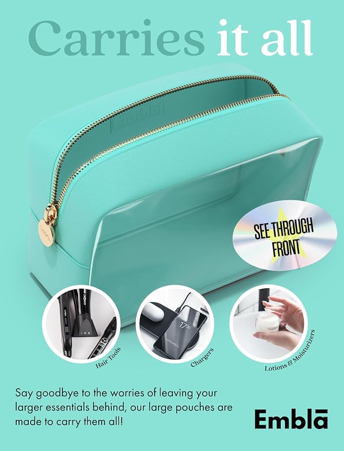 Embla Clear Cosmetic Bag Makeup Case, Clear Zipper Make Up Pouch and Toiletry Travel Tote, Cute Skincare Pouches for Women Girls, Preppy Purse Cosmetic Organizer, Large Makeup Bags, Cotton Candy