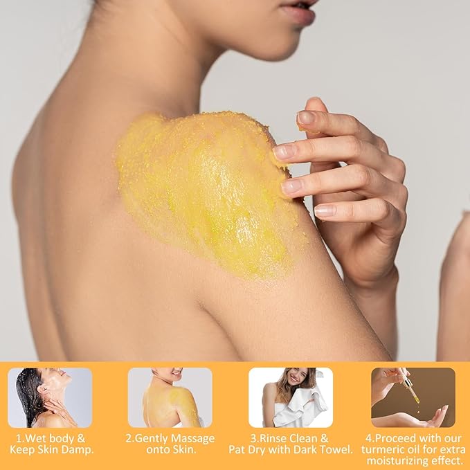 Turmeric Body Scrub Tumeric Oil Set, Natural Soothing Remove Dead Skin For Body, Face, Hand, Foot, Skincare Bikini Private Area, Smooth Hydrating Exfoliating Scrub Suitable for All Skin Types