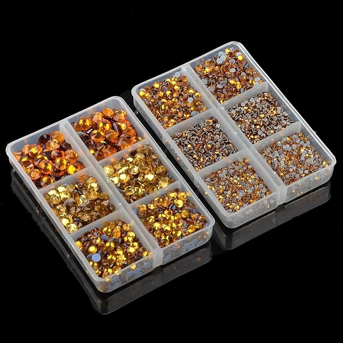 10000Pcs 2-Boxes Mixed Size Hot Fix Round Crystals Gems Glass Stones Hotfix Flat Back Rhinestones with Tweezers and Picking Pencil (Topaz)