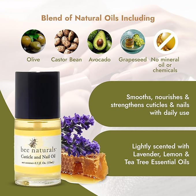 Bee Naturals Nail & Cuticle Oil Kit – Nourishing Nail Strengthener with Vitamin E, Olive & Avocado Oils – Lavender Lemon & Tea Tree Aromatherapy – Easy Pen Applicator for Healthy, Revitalized Nails