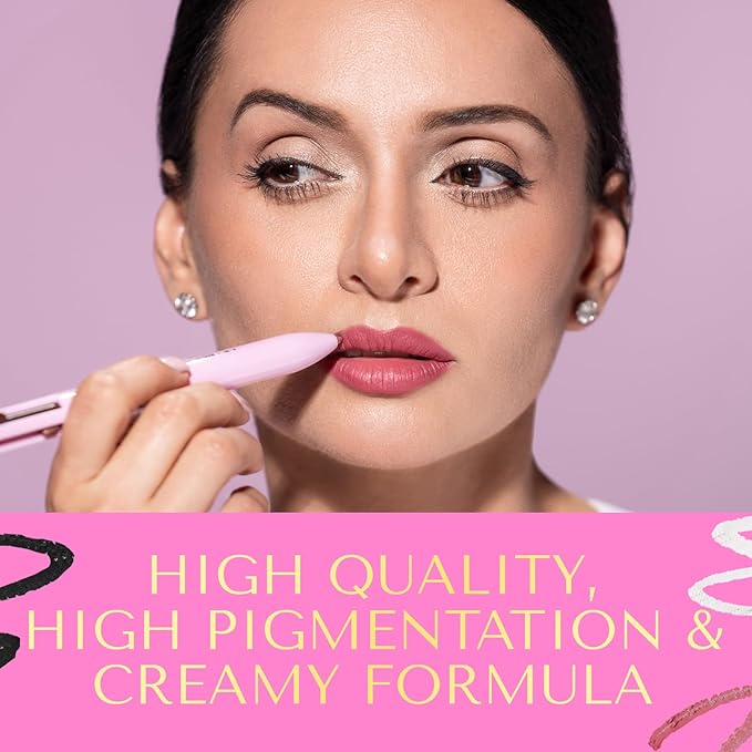 YazzBeauty - 4 in 1 Makeup Touch Up Pen with Berry Lip Liner, Black Eyeliner, Medium Brown Eyebrow Pencil, and White Shimmer Highlighter, Compact Beauty Pen, Smudge Proof, Vegan, Cruelty-Free