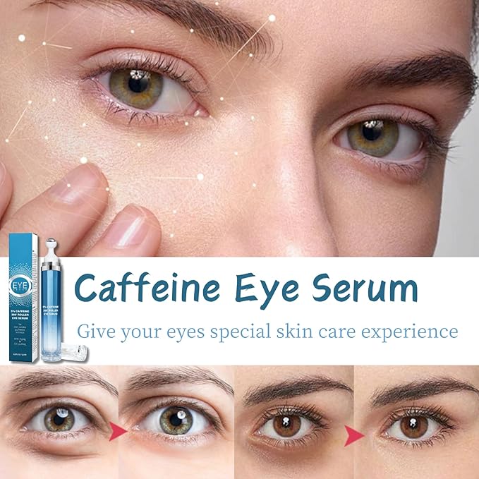 Caffeine Eye Cream for Dark Circles - Eye Serum for dark circles and puffiness - Caffeine Eye Serum - Dark Circles Under Eye Treatment - Eye Cream for Puffiness and Bags Under Eyes - 360° Massage Ball