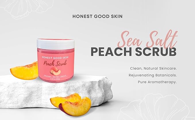 Sea Salt Scrub, 10oz Shea Butter Body Scrub, Exfoliating, Dead Skin Removal (Peach)