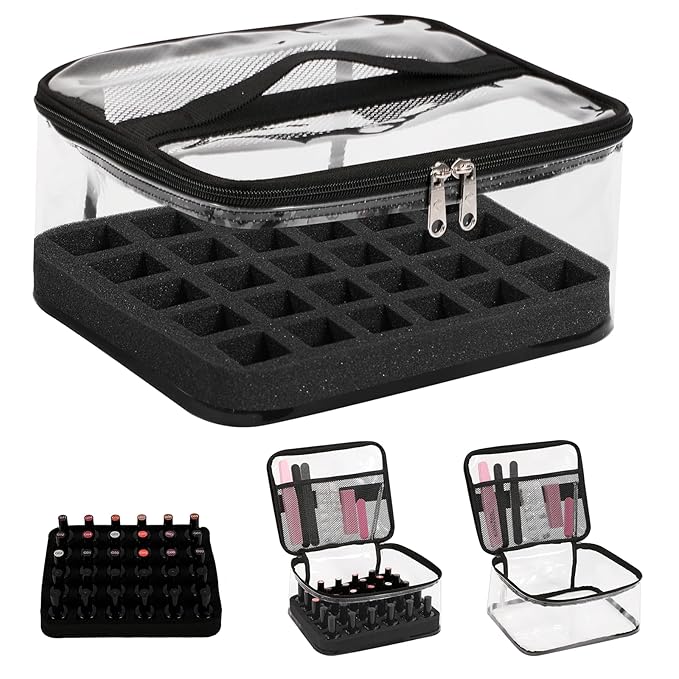Beloving Nail Polish Organizer Bag Holds 30 Bottles (15ml/0.5 fl.oz) Portable Supplies Organizer Handbag for Manicure Tools, Portable Nail Supplies Kit Organizer Carrying Case (Black)