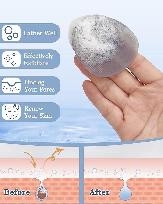 Manmihealth 4 Pack Soft Silicone Face Scrubber Exfoliator,Silicone Handheld Manual Facial Cleansing Brush, Face Washing Pad for Pore Cleansing Blackhead Removing Massaging (Gray+Black)*2