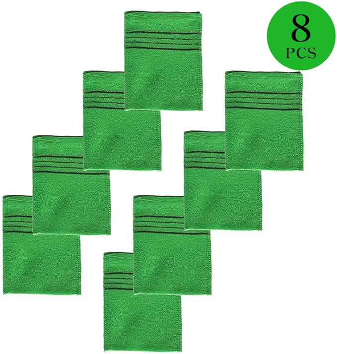 Korean Asian Exfoliating Bath Washcloth Mitt for Remove Dead Skin.Exfoliating Body Scrubber.Exfoliating Gloves for Body Scrub (Green 8)