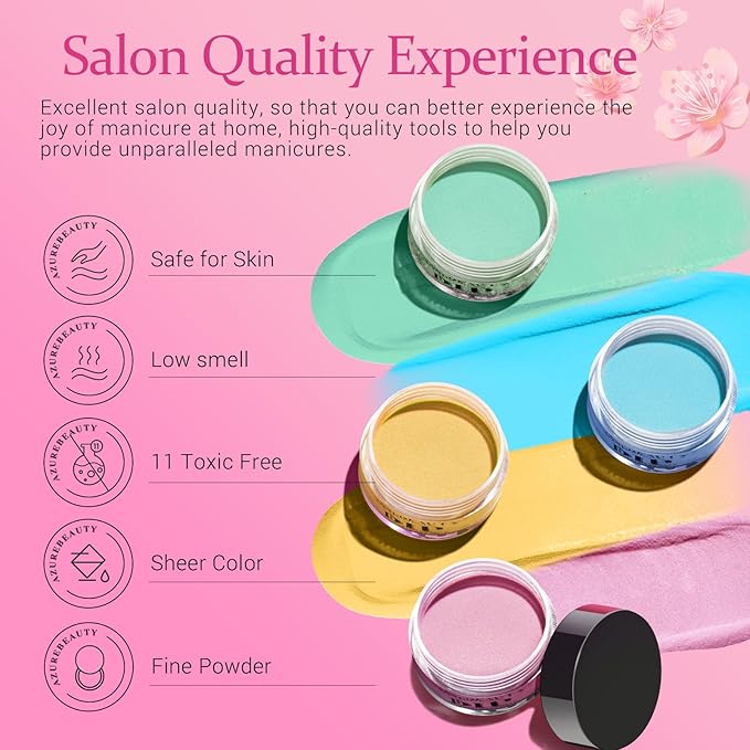 AZUREBEAUTY 42 Pcs Dip Nails Powder Starter Kit, 32 Hot Pink Blue Purple Color Changing Spring Dipping Powder Liquid Set with Base Coat/Top Coat/Activator for French Manicure Salon DIY.