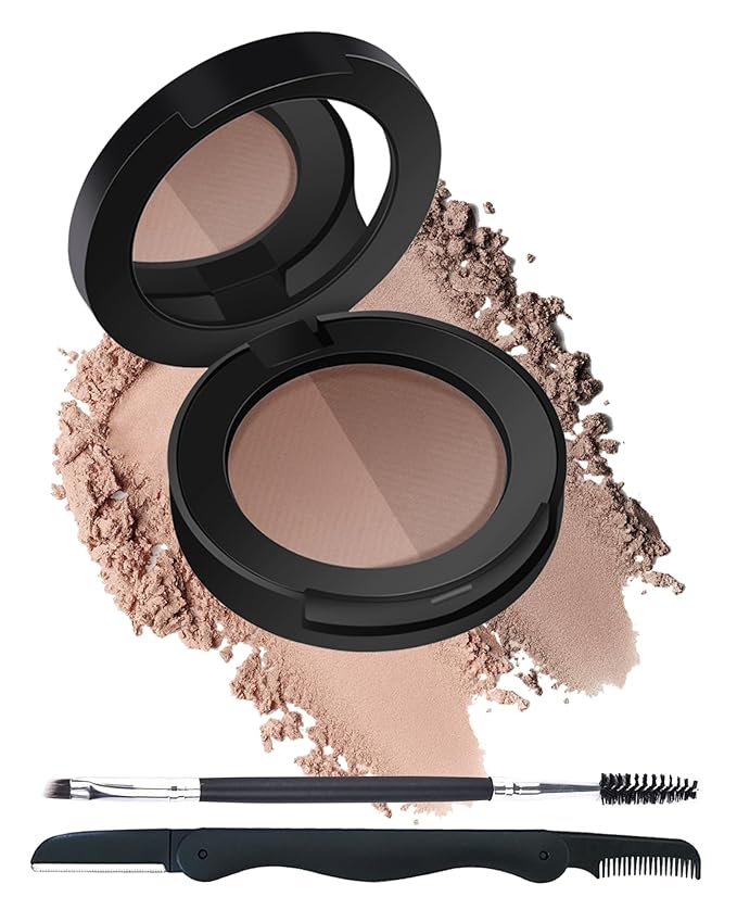 Eyebrow Powder Kit,Long Lasting Waterproof Light Dark Brown Duo Tint Eye Brow Filler,Enhance Define Brows,Eye Makeup Contour Powder Palette with Mirror Brow Tools,Mother's Day Gift for Women Girl-05