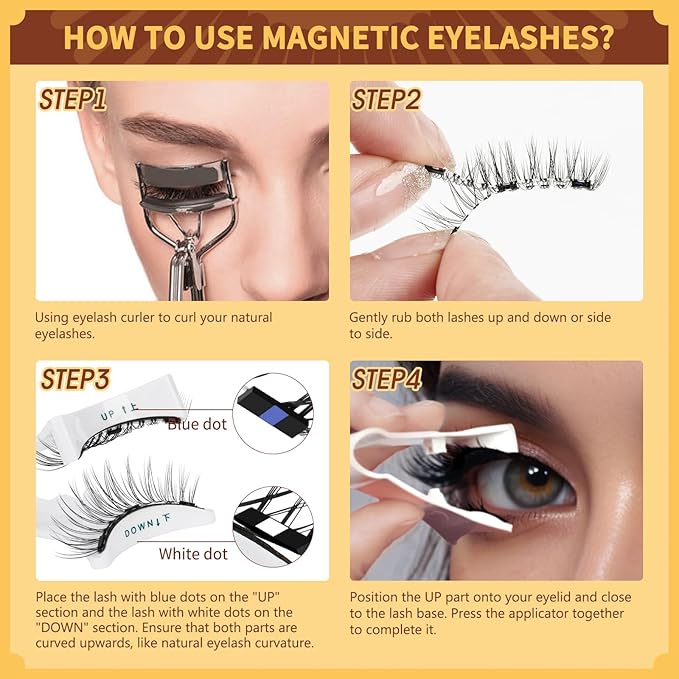 QUEWEL Reusable Magnetic Eyelashes 2 Pair Magnetic Eyelashes with Applicator No Glue Needed Eyelashes Natural Look Lash Clusters Kit Easy to Wear and Remove(B+H02)