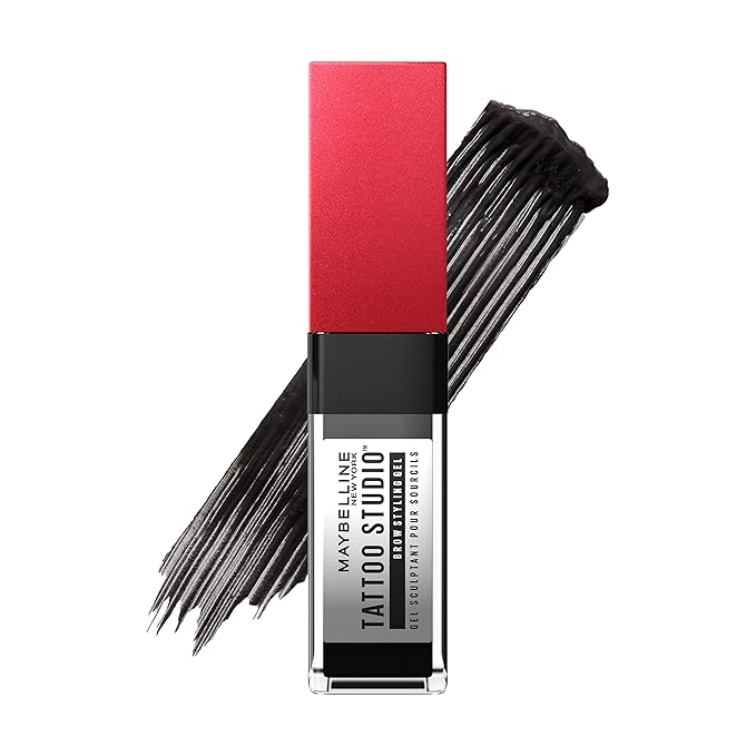 Maybelline Tattoo Studio Brow Styling Gel, Waterproof Eyebrow Make Up, Brow Tint for Up to 36HR Wear, Black, 1 Count