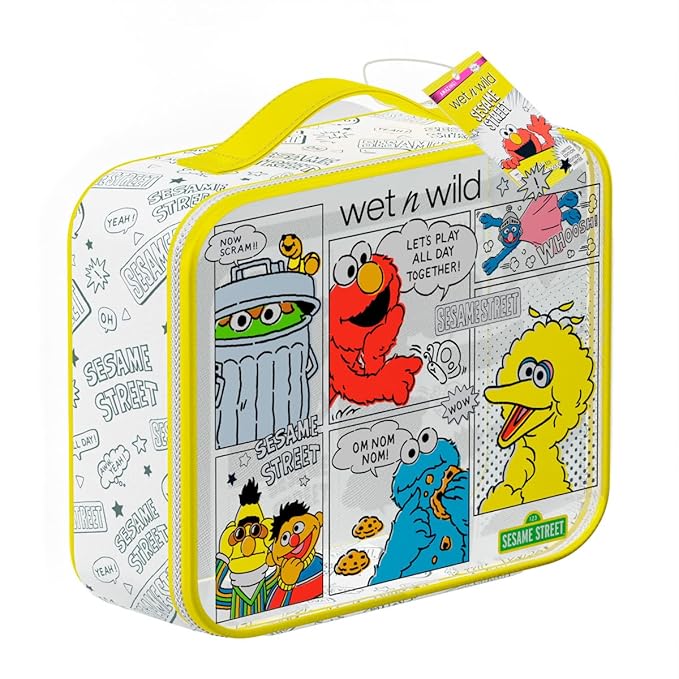wet n wild Sesame Street Makeup Bag - Portable Cosmetics Case, Flexible Cotton Material, Full-Zip Closure, Large Capacity, Perfect for Travel, Cruelty-Free