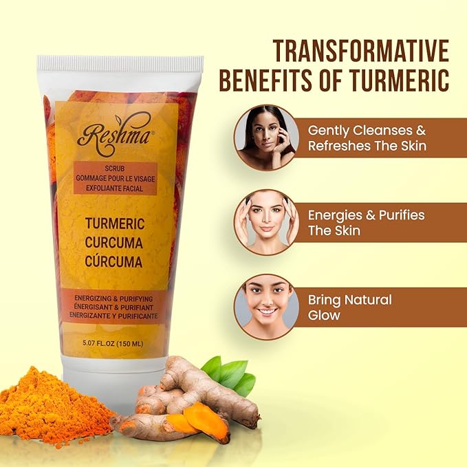 Reshma Beauty Turmeric Scrub, Dual Action Cleanser Face & Body Scrub, Gentle for All Skin Types and Dull Skin, Hydrating and Exfoliating, Enhances Natural Glow, Cruelty-Free, 5.07 oz, Pack of 1