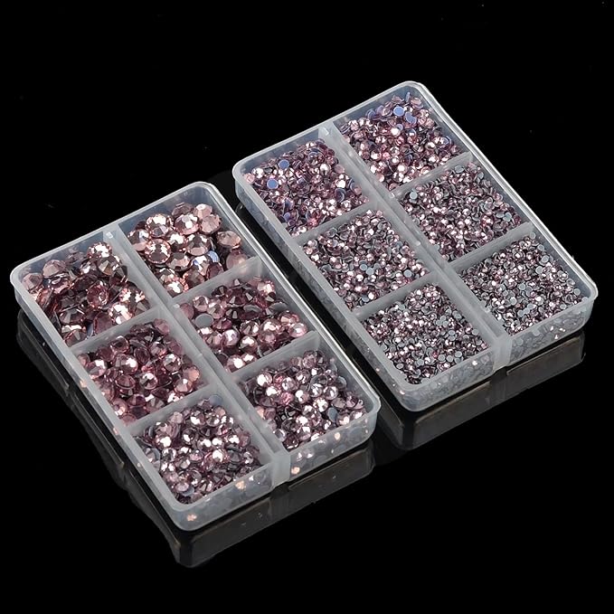 10000Pcs 2-Boxes Mixed Size Hot Fix Round Crystals Gems Glass Stones Hotfix Flat Back Rhinestones with Tweezers and Picking Pencil (Light Amethyst)