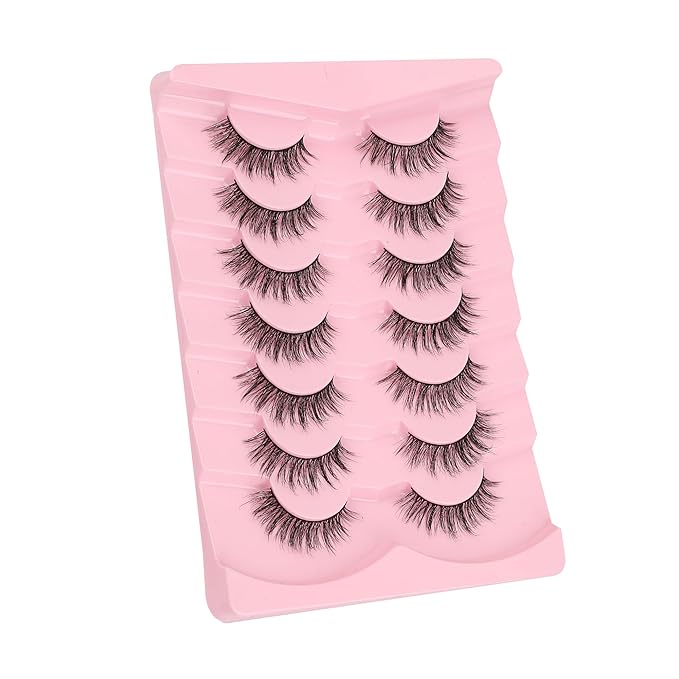 Natural Lashes False Eyelashes Wispy 16mm Fluffy Eyelash C Curl Weightless Lash Pack 0.1MM Thin Band 3D Volume Soft Lashes Siligli 7 Pair