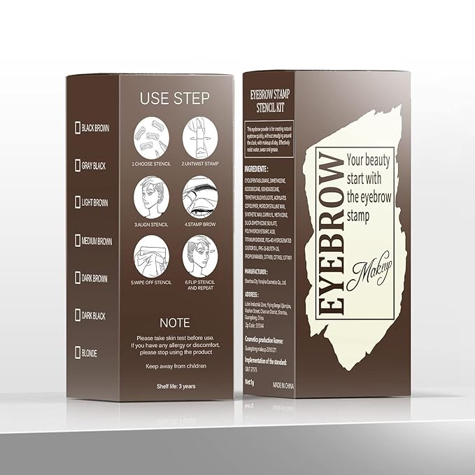 Eyebrow Stamp Stencil Kit - Long-Lasting Eye Brow with Eyebrow Blush, Waterproof & Smudge-Proof Brow Shaping Kit with 24 Reusable Thin & Thick Eyebrow Stencils for Voluminous Brow (Black)