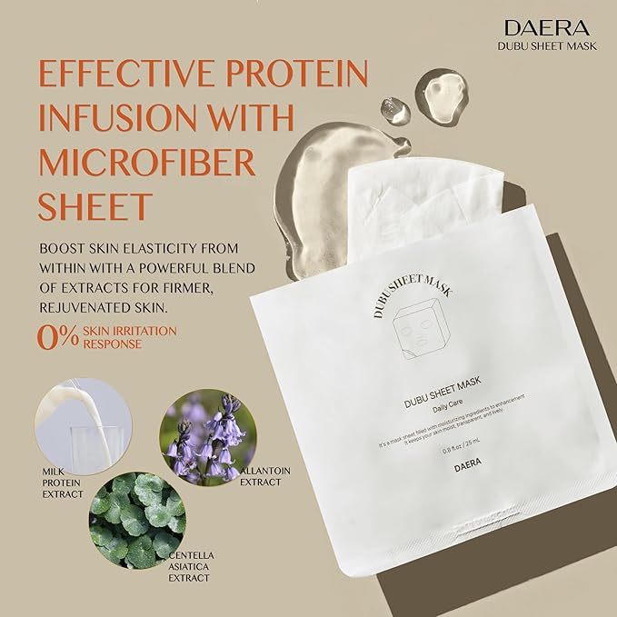Korean DUBU 5 Sheets x Facial Mask, Deep Hydrating Repairing Nourishing for Dry and Sensitive Skin, Panthenol, Niacinamide, Adenosin, Korean Moisturizer, Korean Glass Skin