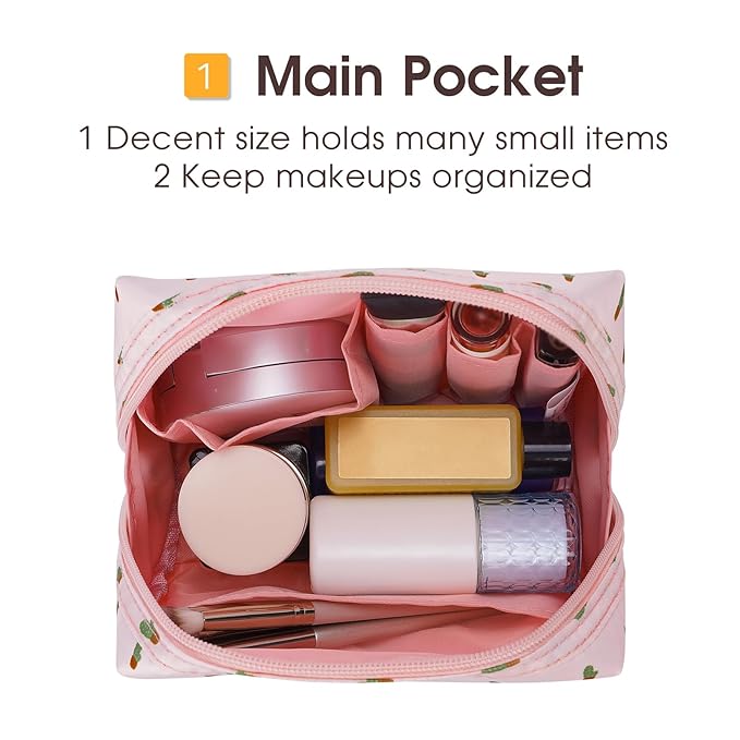 Narwey Small Makeup Bag for Purse Mini Cosmetic Bag Travel Makeup Pouch Zipper Pouch Cute Make up Bags with Compartments for Women Girls (Cactus, Small)