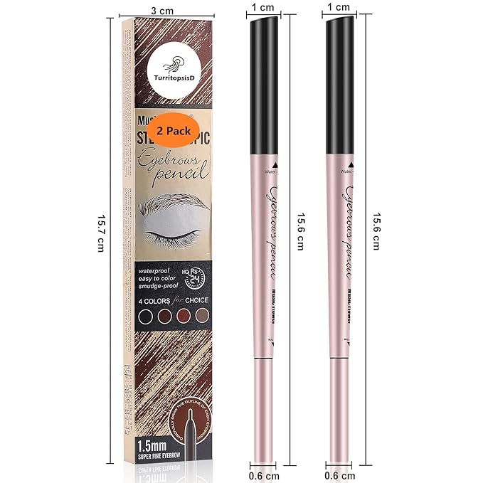 Eyebrow Pencils 2-Pack, Professional Brow Pencil Dual Tips Retractable Waterproof Natural Eye Brows Makeup, Dark Brown