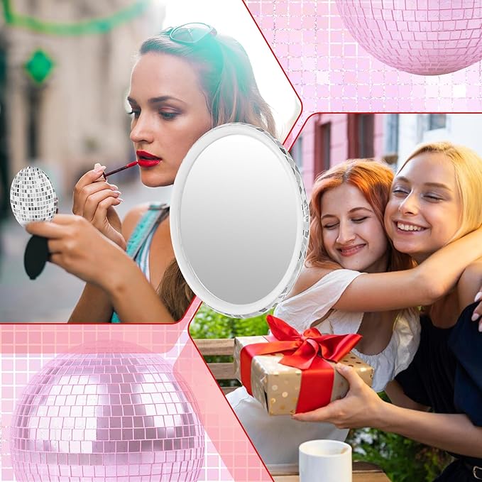 10Pcs Round Checkered Compact Mirror Bulk, 2.72 Inch Disco Party Supplies Mirror Bulk for Disco Ball Party Favors, Handheld Portable Makeup Mirrors for Women Purse