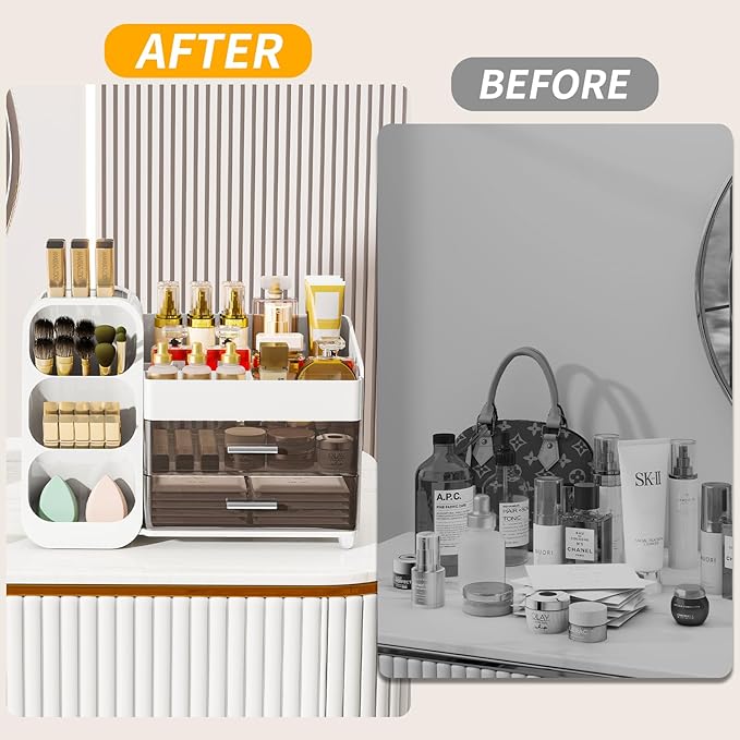 Makeup Organizer with Drawers for Vanity, Make Up Storage Kit, Spacious Cosmetic Display Case, Perfect Storage Solution for Beauty Essentials (White)
