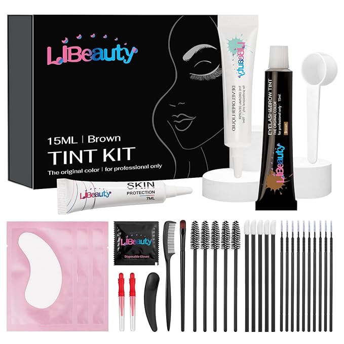 Libeauty Eyelash and Eyebrow Color Kit Brown Instant Hair Color Kit for Lash and Brow Perfect Partner for Lash Perm/Lift/Lamination Treatment Voluminous Coloring
