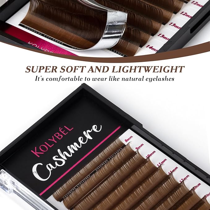Kolybel Colored Premium Eyelash Extensions 0.03 D Curl 8-16mm Mixed Length,Premium Individual Silk Lash Extension,Professional Eyelash Extension Supplies for Lash Techs (Dark Brown,0.03-D 8-16mm)