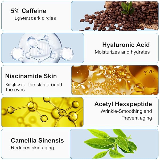 Caffeine Eye Cream for Dark Circles - Eye Serum for dark circles and puffiness - Caffeine Eye Serum - Dark Circles Under Eye Treatment - Eye Cream for Puffiness and Bags Under Eyes - 360° Massage Ball