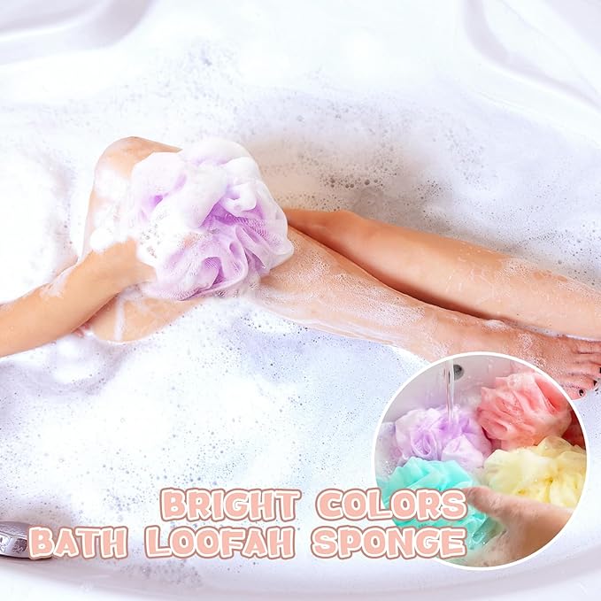 10Pcs Shower Loofahs,Bath Shower Loofah Sponge,Shower Pouf Ballsfor Women,Men,Cleaning Bathing Accessories,Body Wash Bathroom,Exfoliating Body Scrubber(5 Colors)