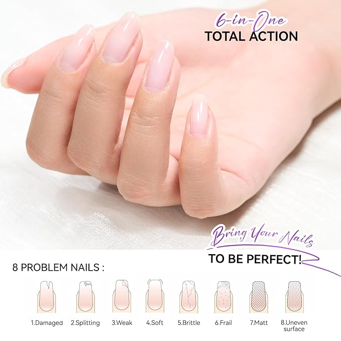 Nail Repair Strengthener for Weak Nails: Gelike EC 6 in 1 Natural Nail Protein Hardener Extra Strong and Growth - Long Lasting and Fast Dry Polish for Weak Splitting Break Treatment(Milky White 15ml)