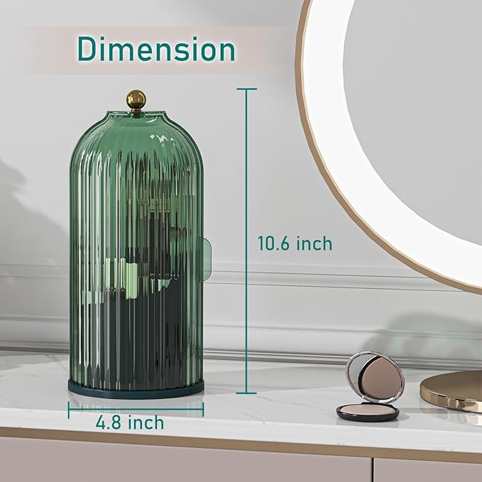 GAXmi Makeup Brush Holder with Lid Cosmetic Tools Organizer 360 Rotating Waterproof Dustproof Beauty Brushes Storage for Vanity, All Green