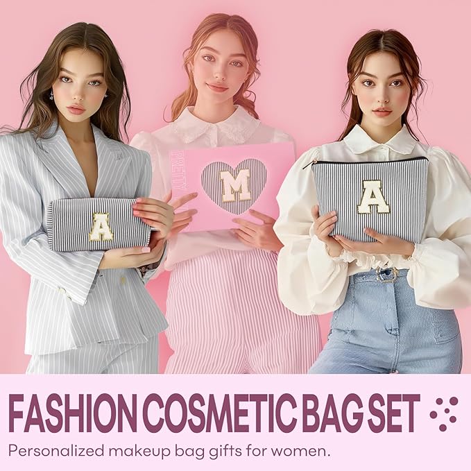mibasies 2 PCS Initial Makeup Bags: Mothers Day Gifts for Women - Best Friend Birthday Gifts Graduation Gifts Wedding Bridesmaid Girlfriend Wife Daughter Sister Girl Gifts - Black M