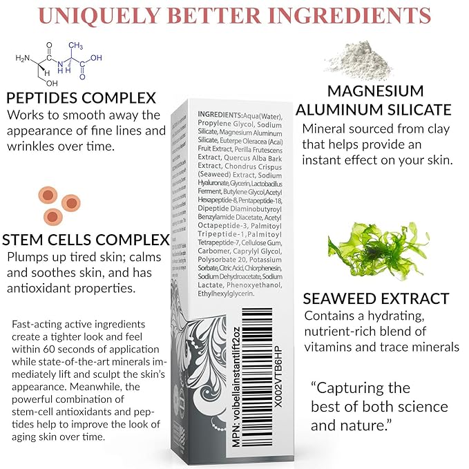 Instant Face Lift Cream 2 oz - Best Eye, Neck, Face Tightening, Lifting & Firming Serum To Smooth Appearance, Hide Loose Sagging Skin, Puffiness, Fine Lines & Wrinkles in Mins (Peptides & Stem Cells)
