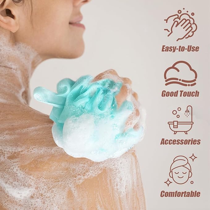 10Pcs Shower Loofahs,Bath Shower Loofah Sponge,Shower Pouf Ballsfor Women,Men,Cleaning Bathing Accessories,Body Wash Bathroom,Exfoliating Body Scrubber(5 Colors)