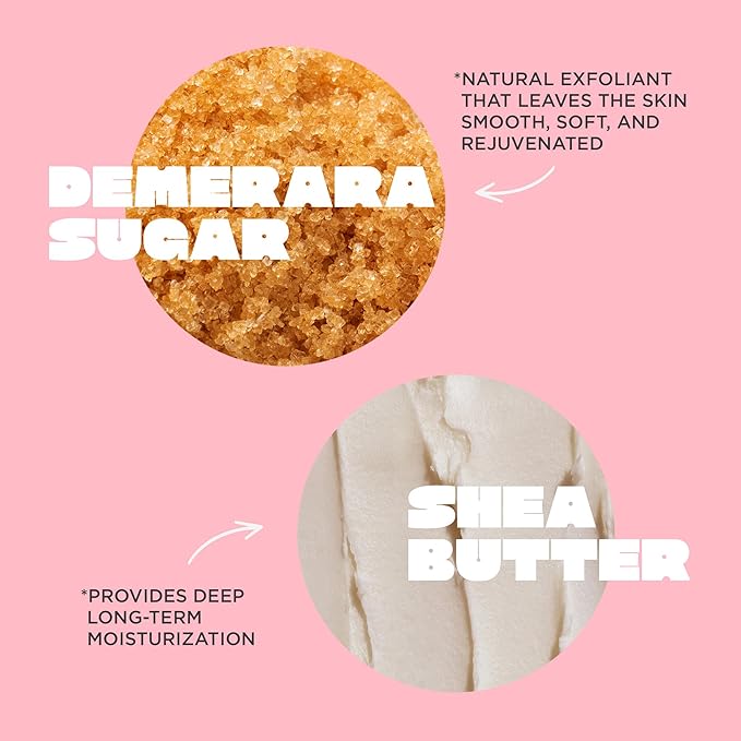 Cake Beauty Desserted Island Vegan Body Sugar Scrub - Shea Butter, Demerara Sugar & Coconut Oil - Gentle Exfoliating Hand, Leg, Foot & Body Sugar Soap Scrub & Moisturizing Shower Wash for Women