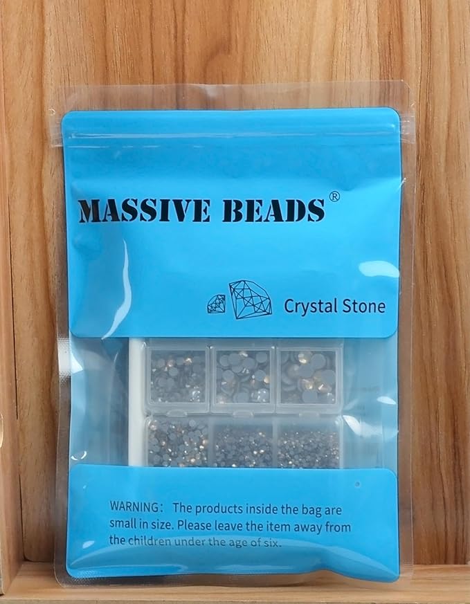 10000Pcs 2-Boxes Mixed Size Hot Fix Round Crystals Gems Glass Stones Hotfix Flat Back Rhinestones with Tweezers and Picking Pencil (Light Champagne)