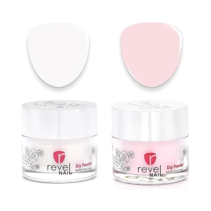 Revel Nail Dip Powder - Sheer Pink and French Powder Dip Nail Polish, Chip Resistant Dip Nail Powder with Vitamin E and Calcium, DIY Manicure, Erica & Veronica