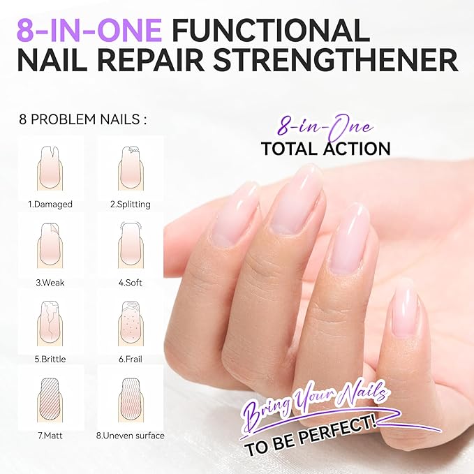 Gelike EC Ridge Filler Nail Strengthener: Milky White Extra Strong Nail Hardener for Damaged Nails & Growth Treatment for splitting nails - Organic, Vegan, Cruelty Free for Daily Home Salon