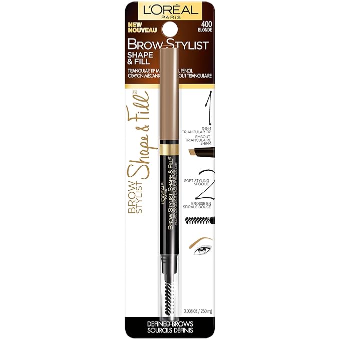L'Oreal Paris Brow Stylist Shape & Fill Mechanical Eye Brow Makeup Pencil, Blonde, 0.008 oz.