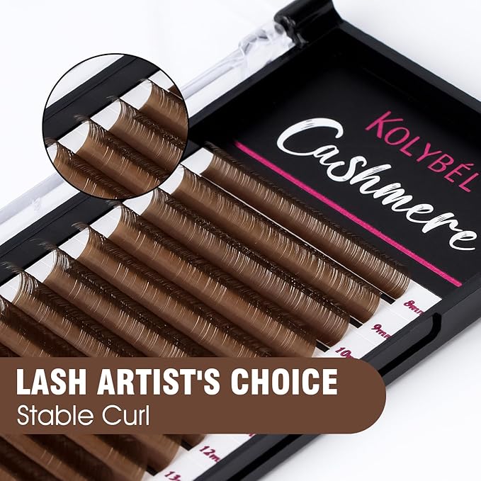Kolybel Colored Premium Eyelash Extensions 0.03 D Curl 8-16mm Mixed Length,Premium Individual Silk Lash Extension,Professional Eyelash Extension Supplies for Lash Techs (Dark Brown,0.03-D 8-16mm)