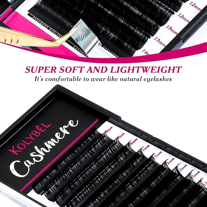 Cashmere Eyelash Extensions 0.03 CC Curl 12mm Single Tray Premium Individual Lash Extensions, Silk Volume & Classic Lashes Soft Matte Dark Professional Eyelashes Extension Salon Use(0.03-CC-12mm)